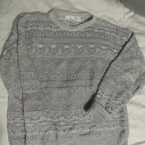 Liz Claiborne Textured Knit 100% Cotton Gray Crewneck Sweater